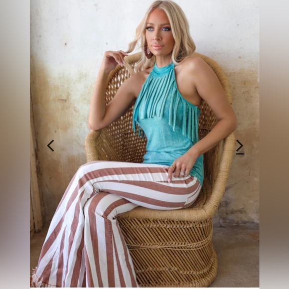 Turquoise 💙Mineral Washed Fringe Halter Top -PLEASE READ DESCRIPTION ⬇️ - Picture 4 of 7